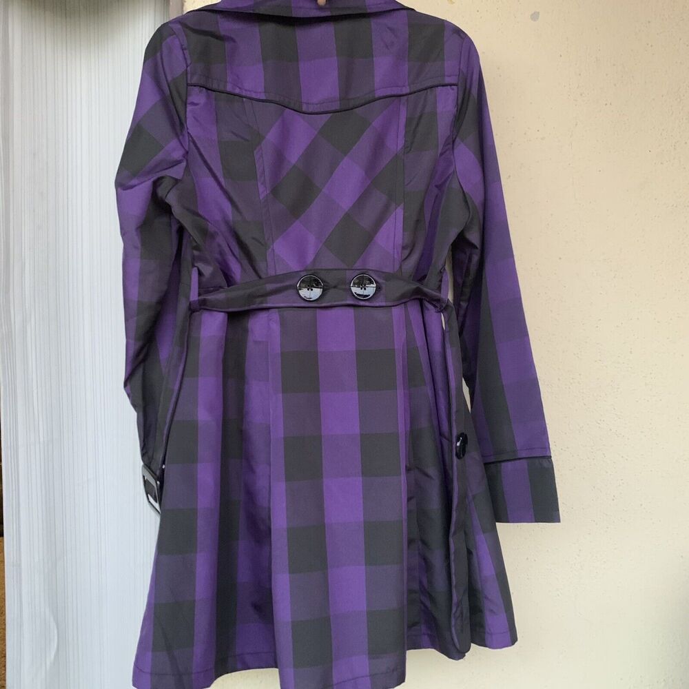 Candies Jacket Double Breasted Black And Purple Checkered Belted Coat Size XL - Picture 13 of 15